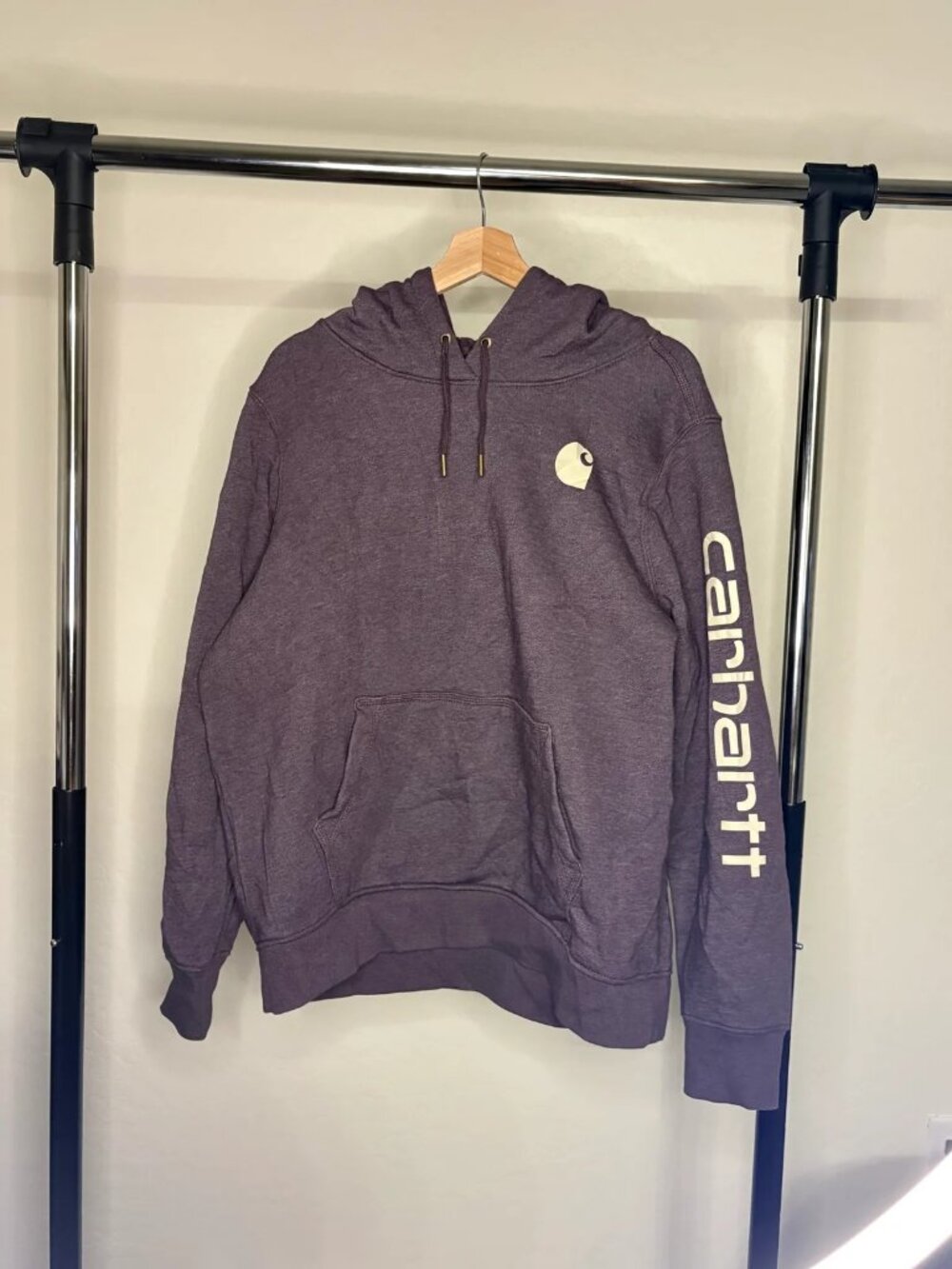 Carhartt Sleeve Spell Out Hoodie Purple Heather Relaxed Fit Pullover Size XL 16-